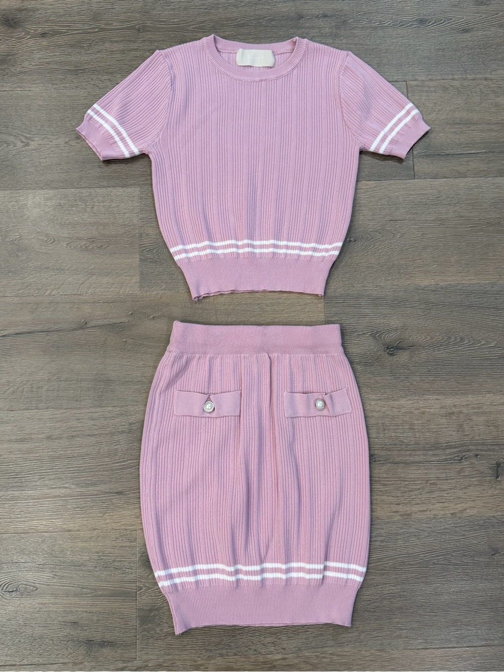 Greenwich V Made in Korea Dusty Pink Matching Set Crop Top & Skirt